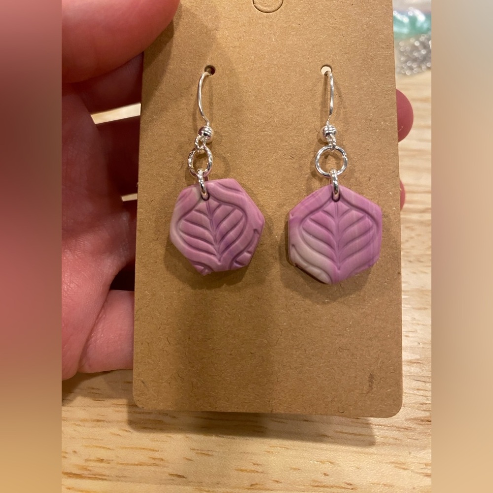 3/$10 Pink Hexagon Polymer Clay Earrings - Picture 2 of 7